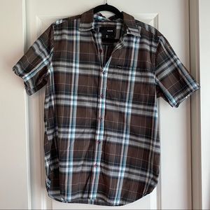Hurley Short Sleeved Brown Plaid Button Down - M
